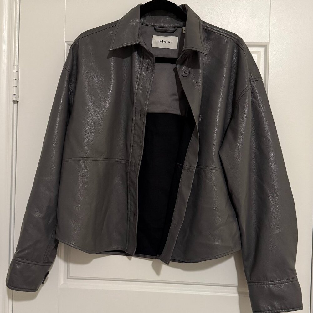 Aritzia Babaton Gray Faux Leather Pelli Hip Shirt Jacket Size Small - Picture 2 of 6